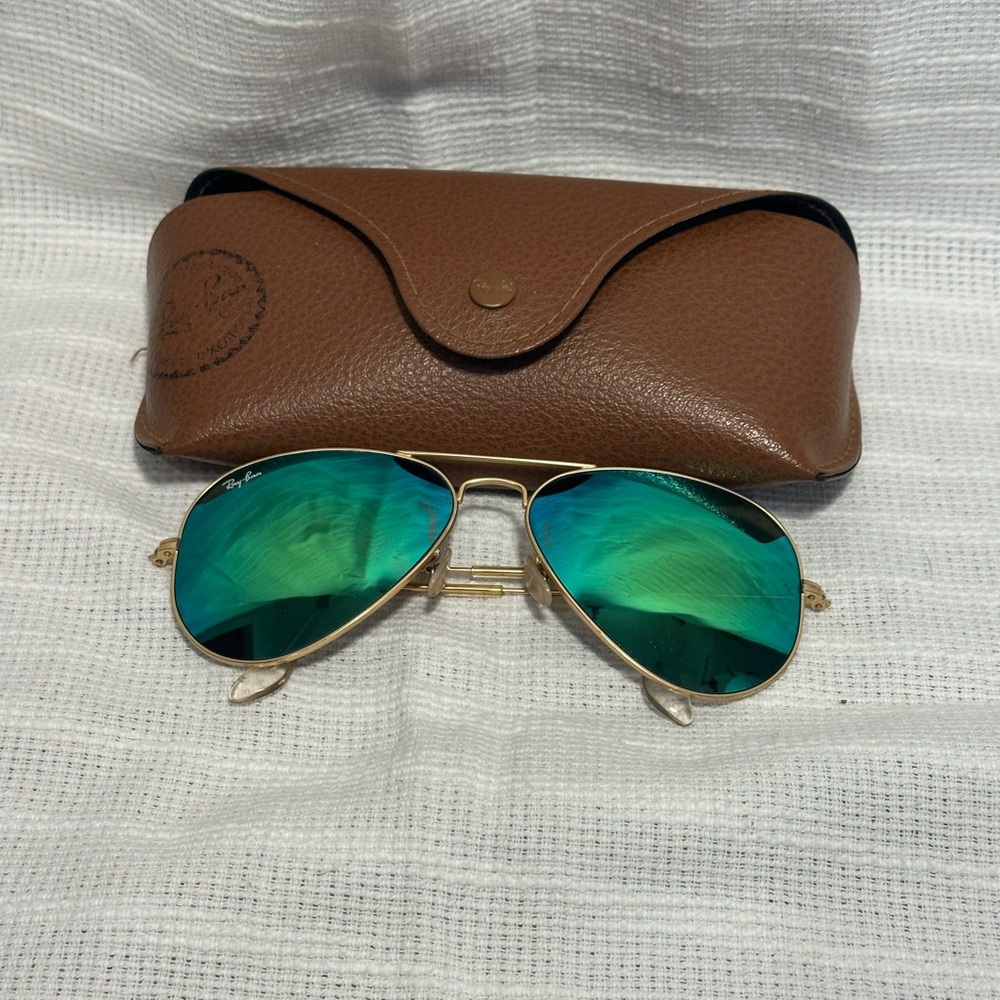 Ray-Ban Gold Frame Sunglasses with Teal Lenses